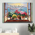 Brilliant Flower Ocean Painting Sunset Canvas Thank You For This Beautiful Life Canvas Wall Art - Christian Wall Decor