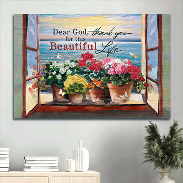 Brilliant Flower Ocean Painting Sunset Canvas Thank You For This Beautiful Life Canvas Wall Art - Christian Wall Decor