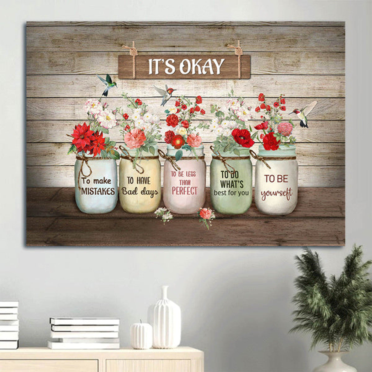 Brilliant Flower Painting Colorful Hummingbird Canvas It's Okay To Make Mistakes Canvas Wall Art - Christian Wall Decor