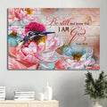 Brilliant Hummingbird Pink Camellia Flower Be Still And Know That I Am God Canvas Wall Art - Christian Wall Decor