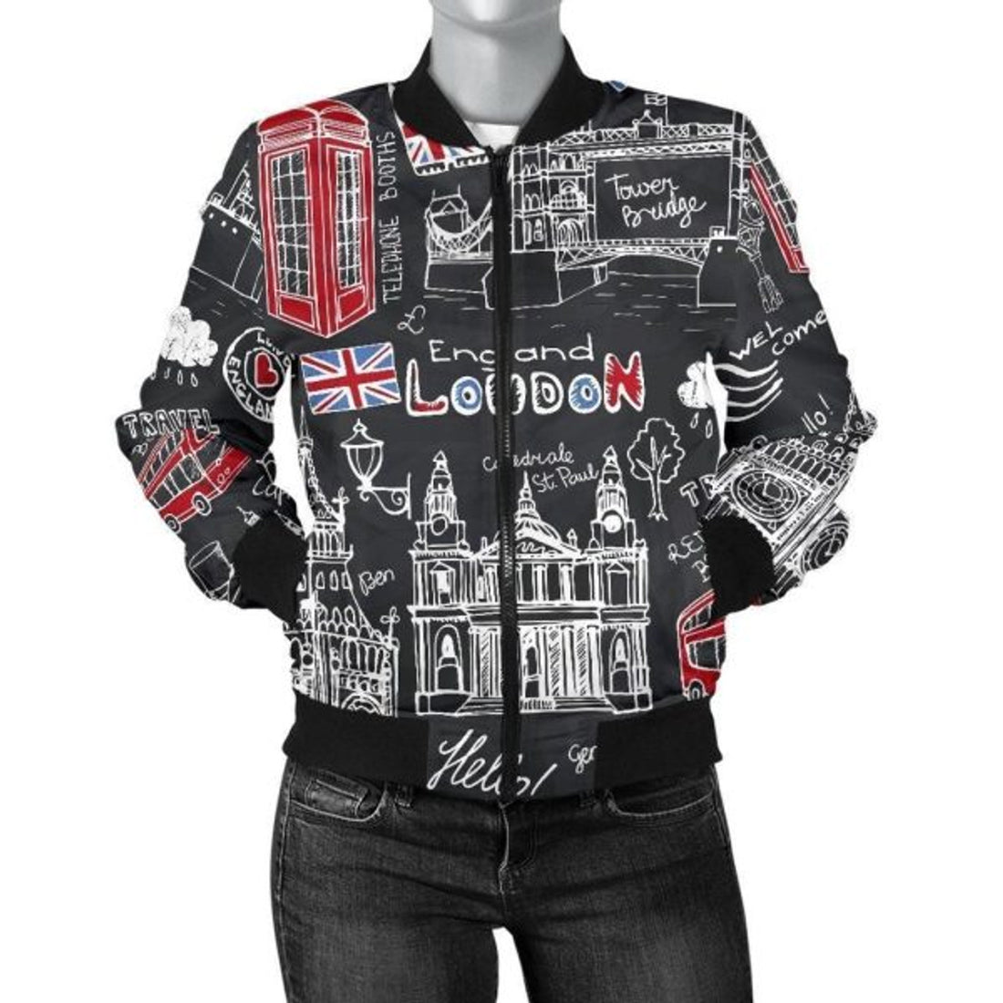 FUNSTUFFPRINT British Pattern Print Women Casual 3D Bomber Jacket