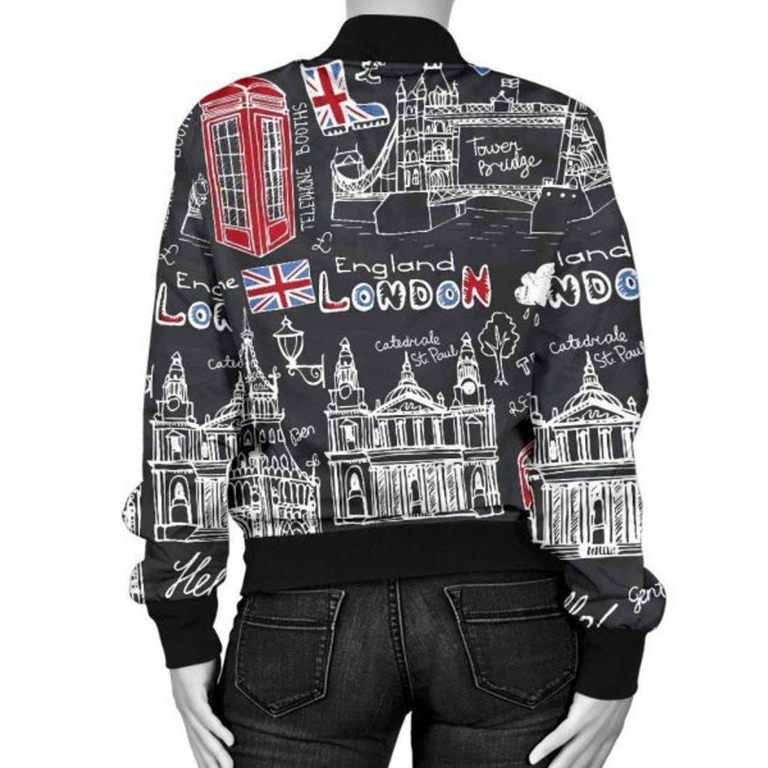 FUNSTUFFPRINT British Pattern Print Women Casual 3D Bomber Jacket