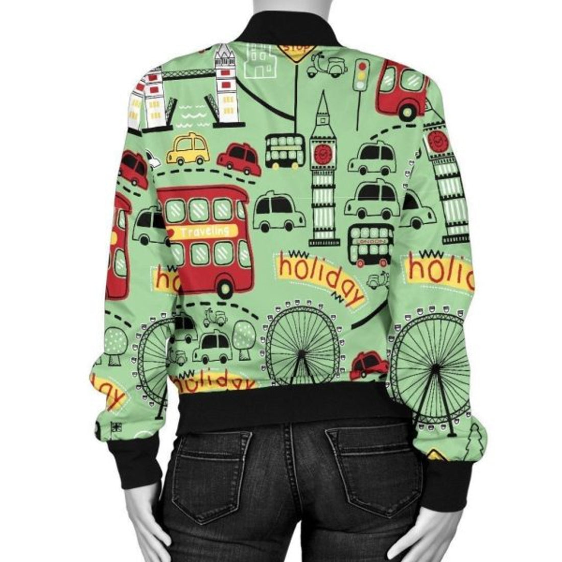 FUNSTUFFPRINT British Print Pattern Women Casual 3D Bomber Jacket