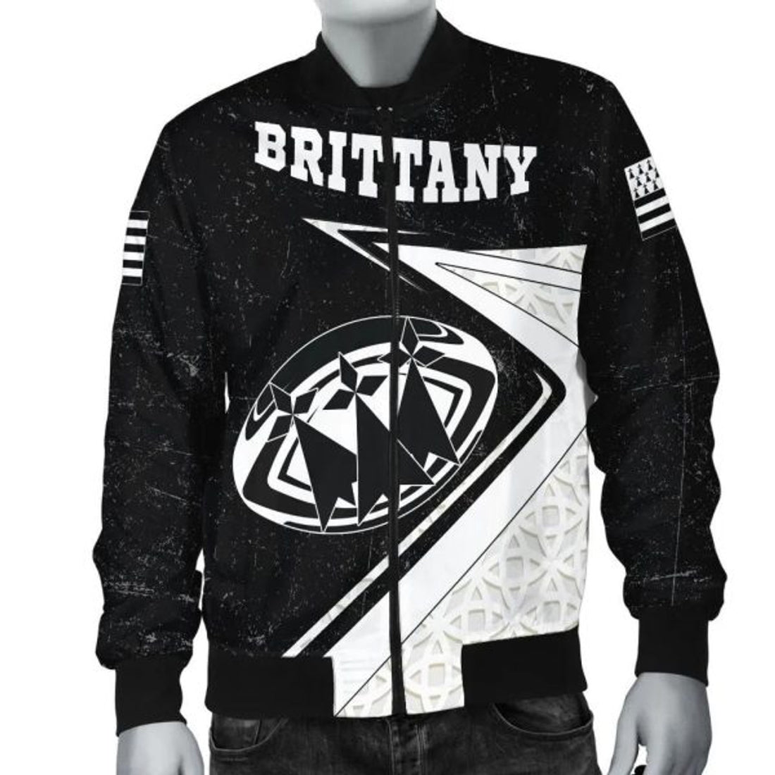 FUNSTUFFPRINT Brittany Rugby Men's Bomber Jacket - Celtic Bretagne Rugby Ball 3D Bomber Jacket