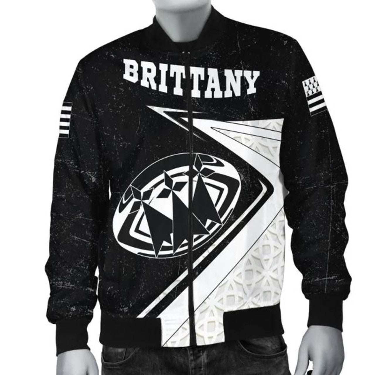 FUNSTUFFPRINT Brittany Rugby Men's Bomber Jacket - Celtic Bretagne Rugby Ball 3D Bomber Jacket
