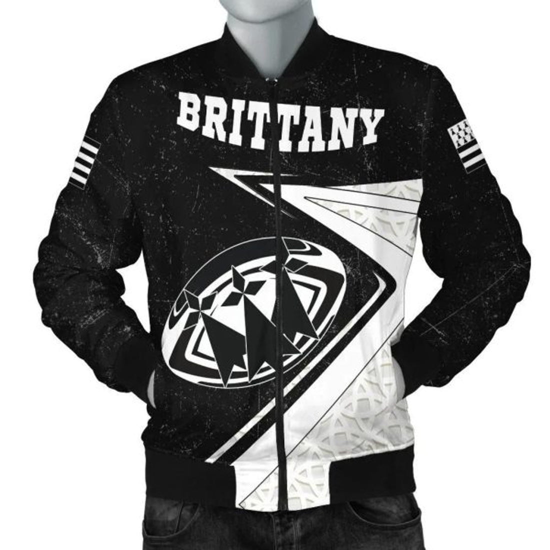 FUNSTUFFPRINT Brittany Rugby Men's Bomber Jacket - Celtic Bretagne Rugby Ball 3D Bomber Jacket