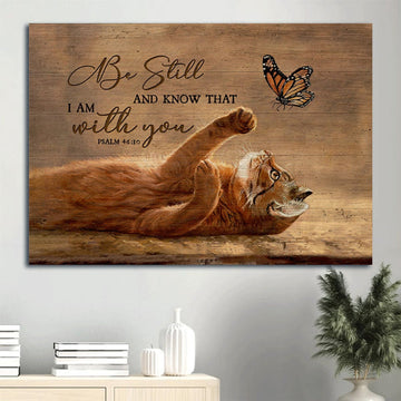 Brown Cat Canvas Butterfly Drawing Canvas Cat Lover Be Still And Know That I Am With You Canvas Wall Art - Christian Wall Decor