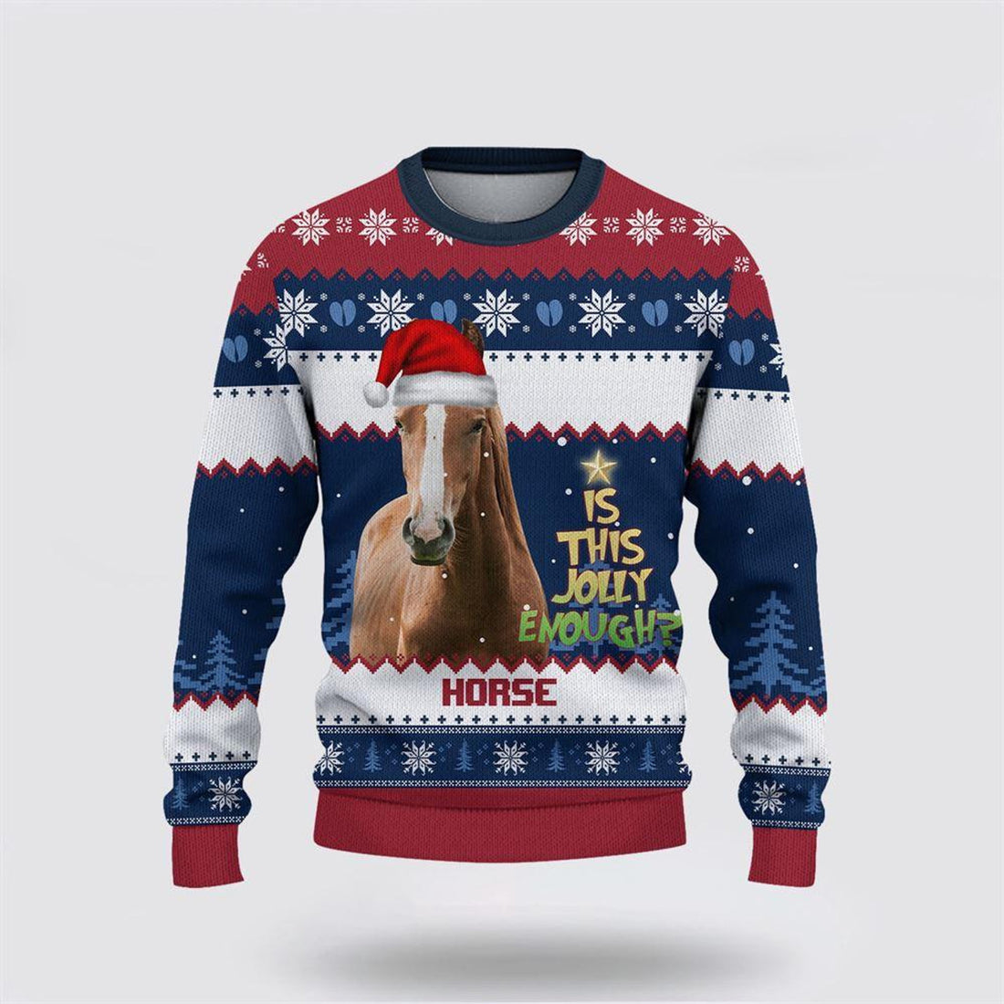 FUNSTUFFPRINT Brown Horse Jolly Merry Christmas Ugly Sweater, Gifts For Farmers, Rural Lovers Ugly Sweater