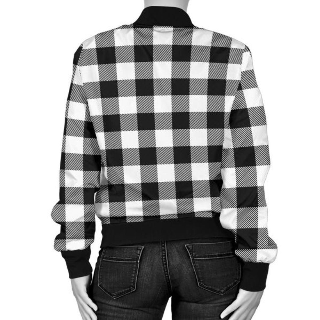 FUNSTUFFPRINT Buffalo Plaid Women's Bomber Jacket White Black 3D Bomber Jacket