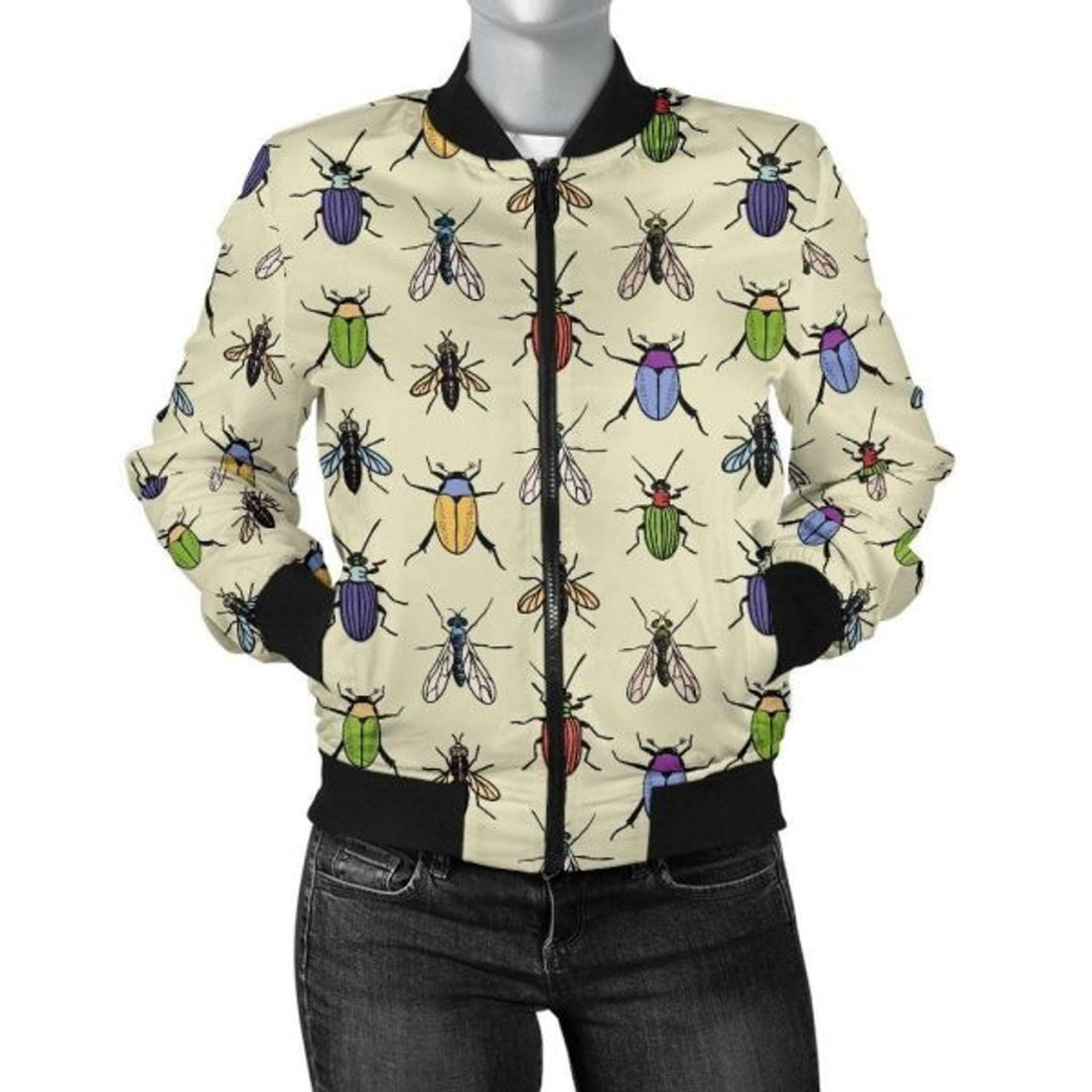 FUNSTUFFPRINT Bug Pattern Print Women Casual 3D Bomber Jacket