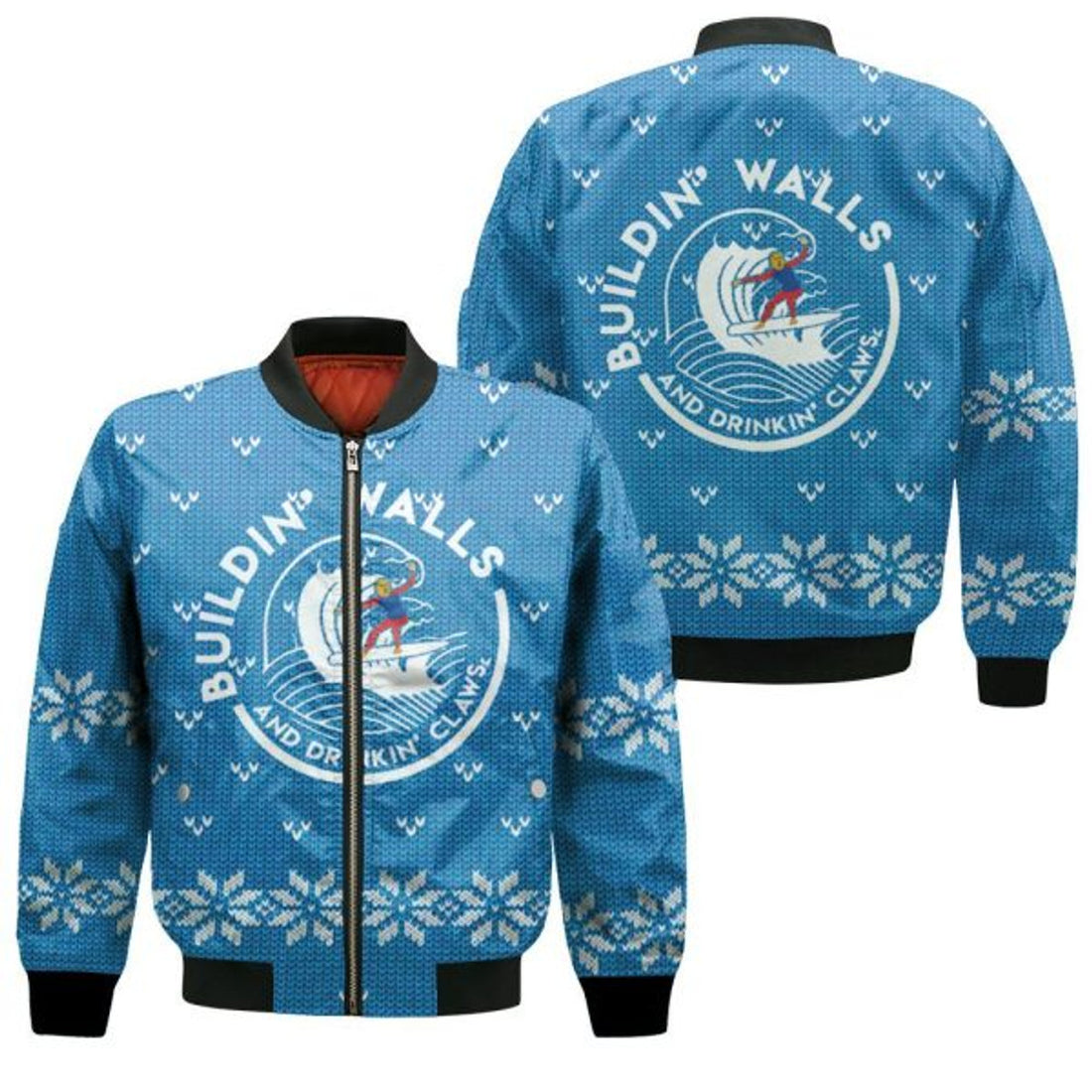 FUNSTUFFPRINT Building Walls And Drinkin Claws Trum Surfin And Drinkin Whi 3D Bomber Jacket