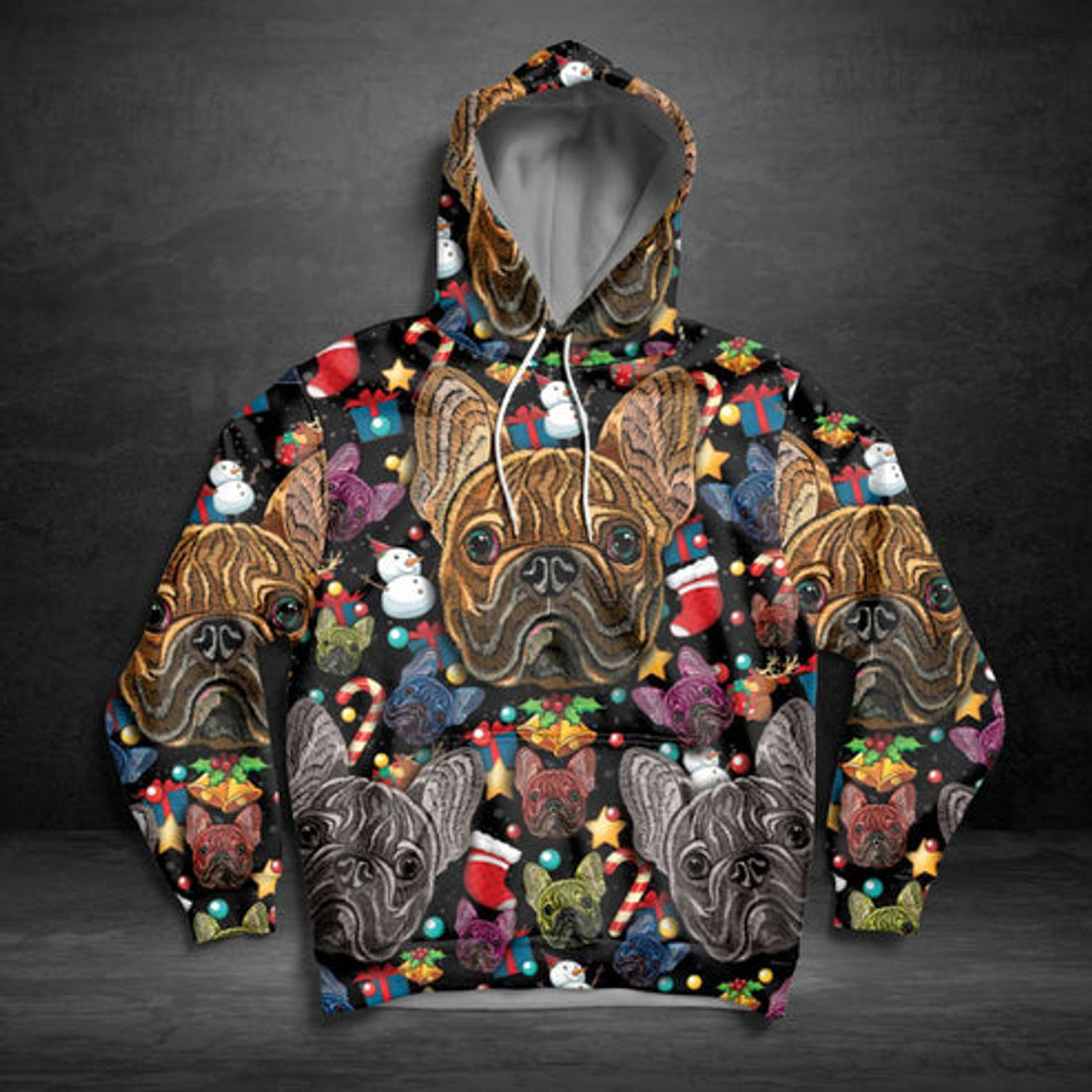FUNSTUFFPRINT 3D Bulldog Christmas Pattern All Over 3D Hoodie and Zip Hoodie