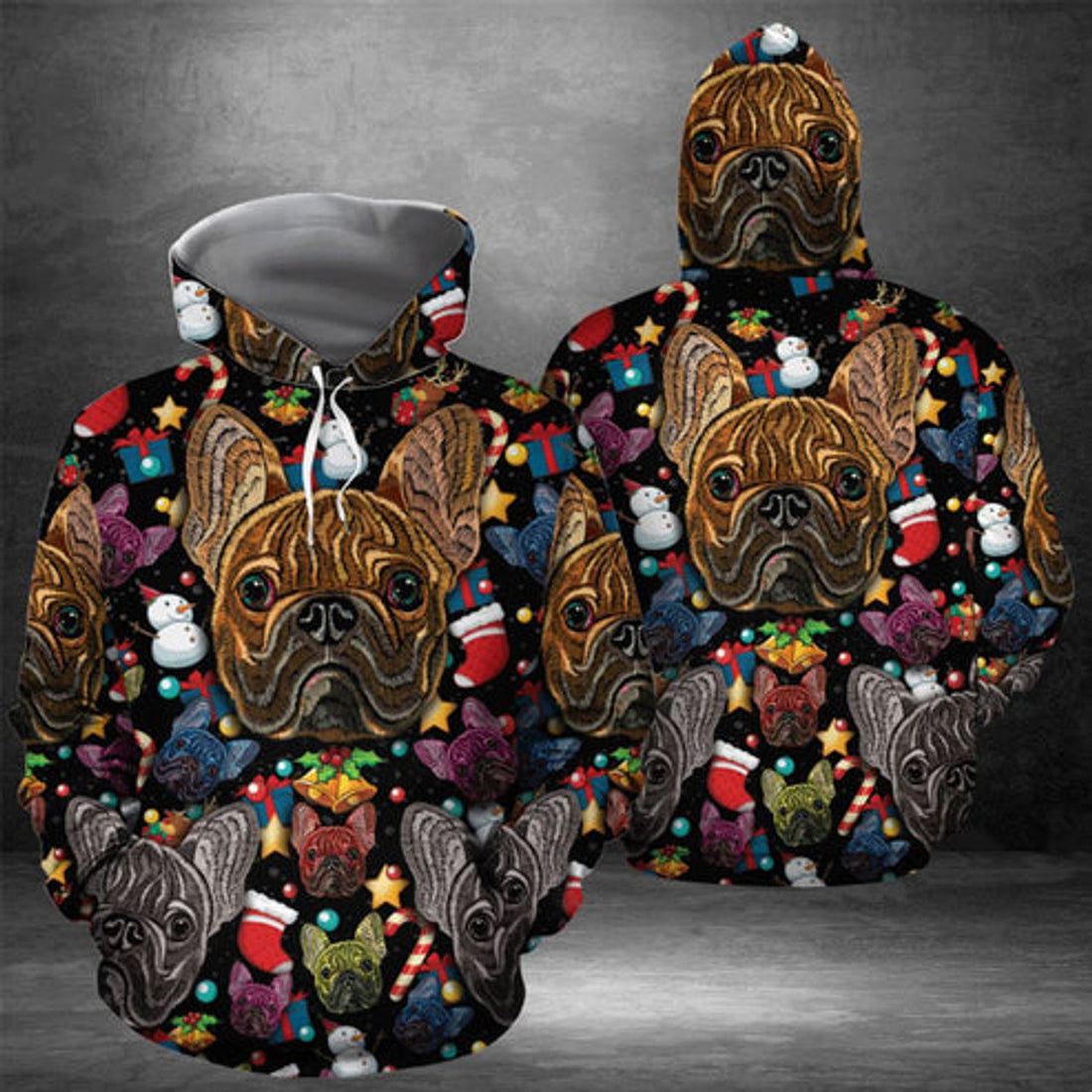 FUNSTUFFPRINT 3D Bulldog Christmas Pattern All Over 3D Hoodie and Zip Hoodie