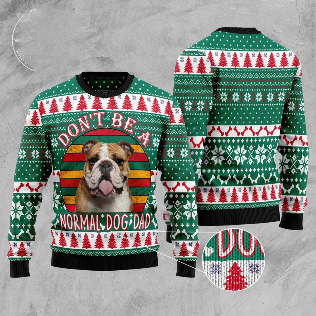 FUNSTUFFPRINT Bulldog Dog Dad Ugly Christmas Sweater, Dog Ugly Christmas Sweater, Ugly Dog Sweaters Ugly  Sweater