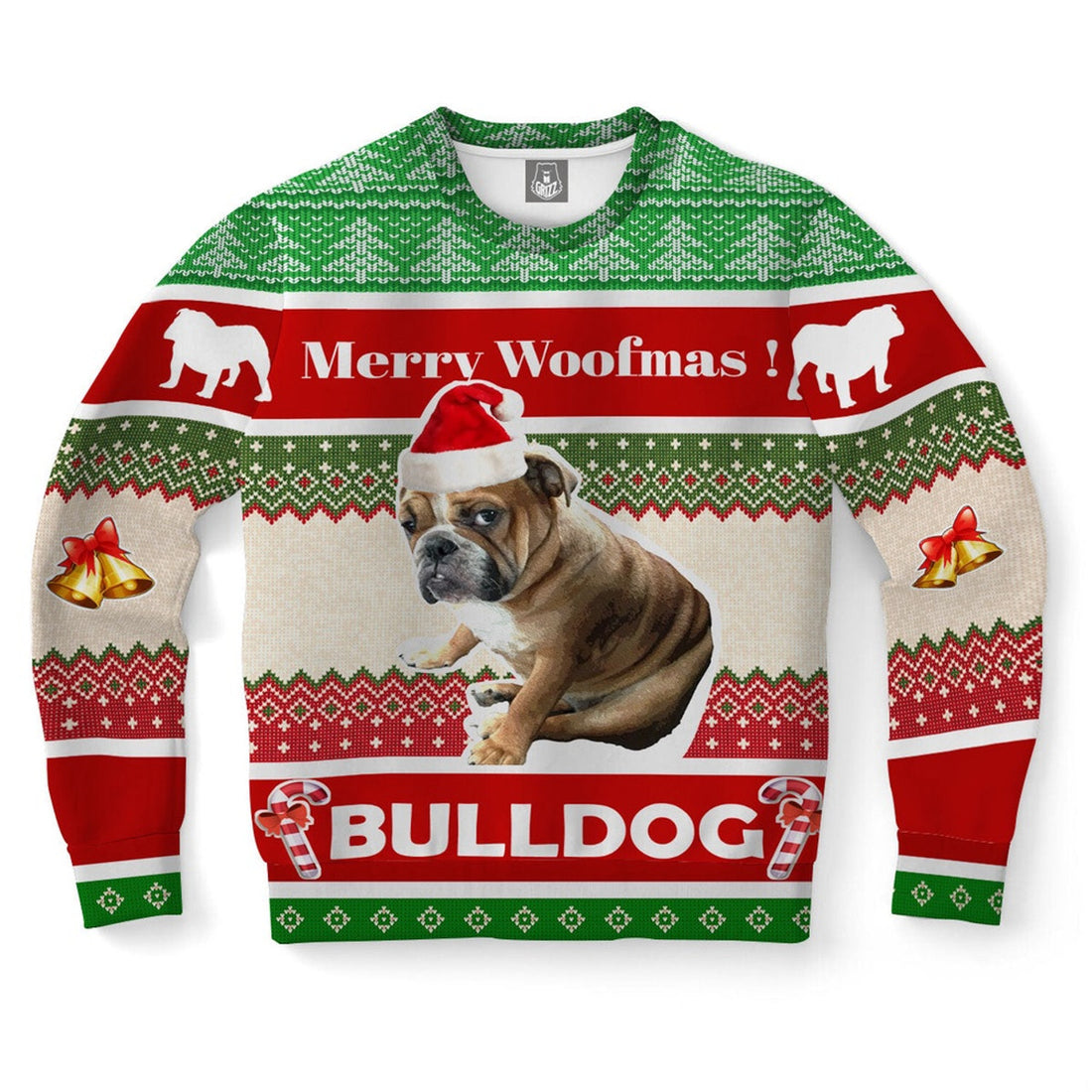 FUNSTUFFPRINT Bulldog Dog Ugly Christmas Sweater, Christmas Sweater, Ugly Sweater, Funny Xmas Sweaters Ugly Sweater