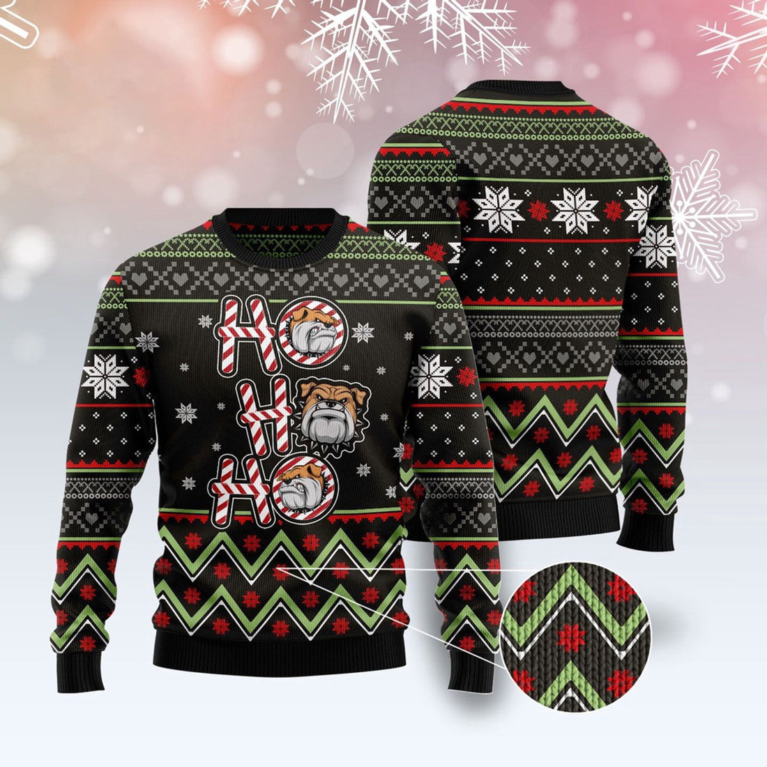 FUNSTUFFPRINT Bulldog Ho Ho Ho Ugly Christmas Sweater, Dog Ugly Christmas Sweater, Ugly Dog Sweaters Ugly  Sweater