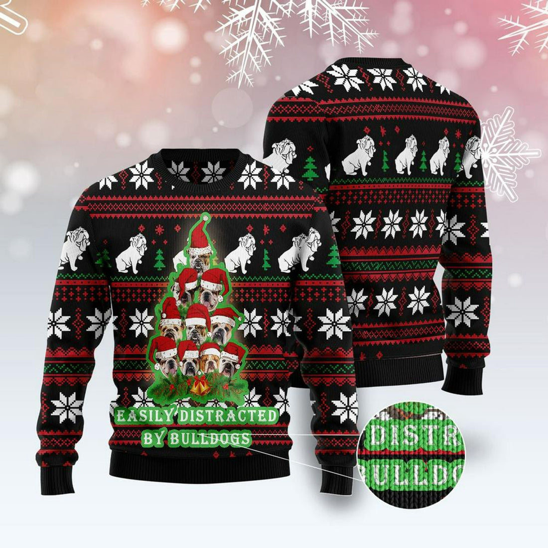 FUNSTUFFPRINT Bulldog Pine Tree Christmas Ugly Christmas Sweater, Xmas Tree Sweater, Christmas Sweater Ugly  Sweater