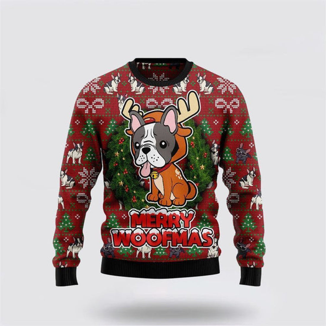 FUNSTUFFPRINT Bulldog Reindeer Ugly Christmas Sweater For Men And Women, Gift For Christmas, Best Winter Christmas Outfit Ugly  Sweater