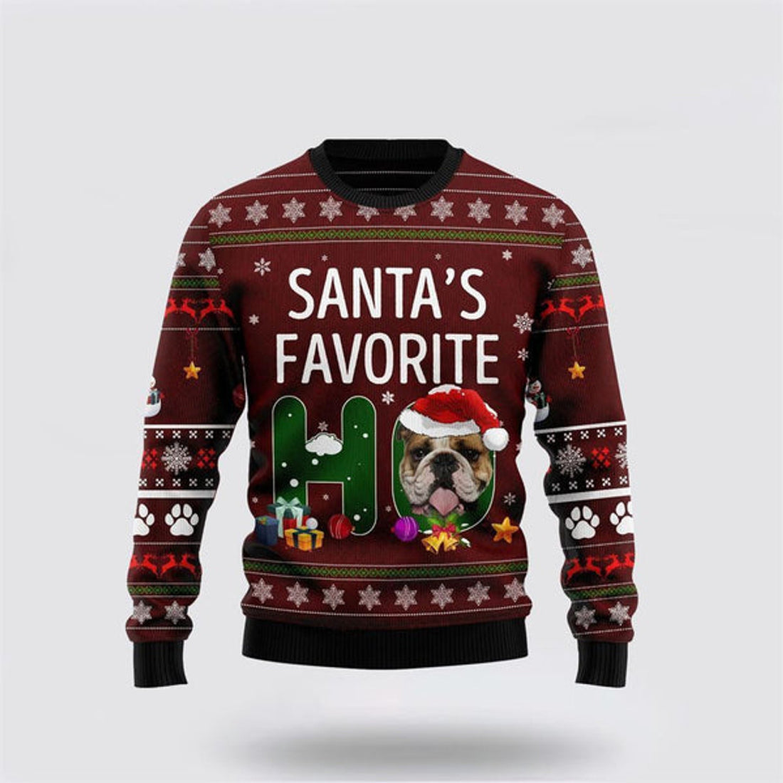 FUNSTUFFPRINT Bulldog Santa Favorite Ho Ugly Christmas Sweater For Men And Women, Gift For Christmas, Best Winter Christmas Outfit Ugly  Sweater