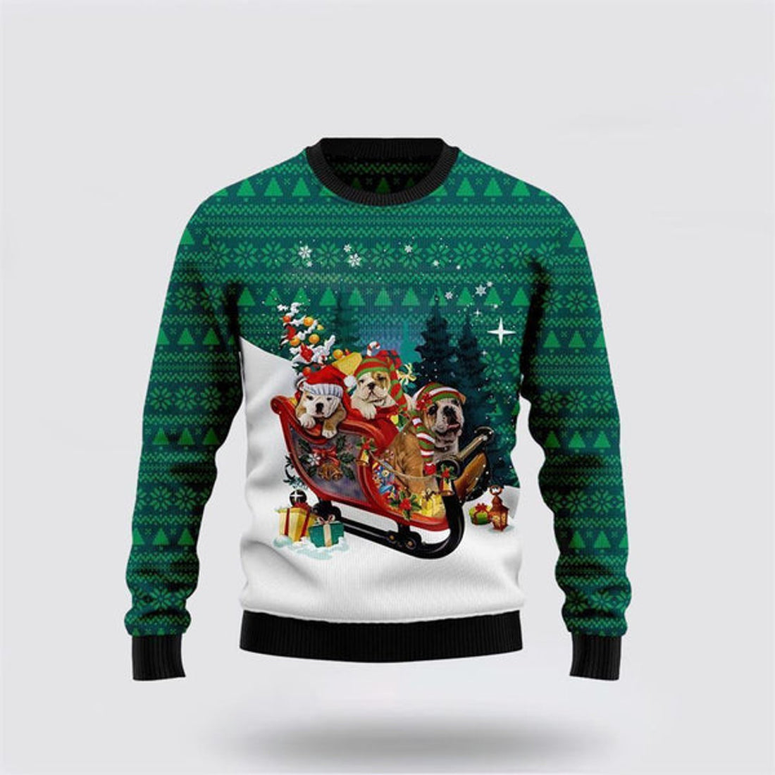 FUNSTUFFPRINT Bulldog Sleigh Ugly Christmas Sweater For Men And Women, Gift For Christmas, Best Winter Christmas Outfit Ugly  Sweater