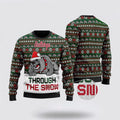FUNSTUFFPRINT Bulldogs Through The Snow Christmas Ugly Sweater - Pet Lover Christmas Sweater Ugly Sweater