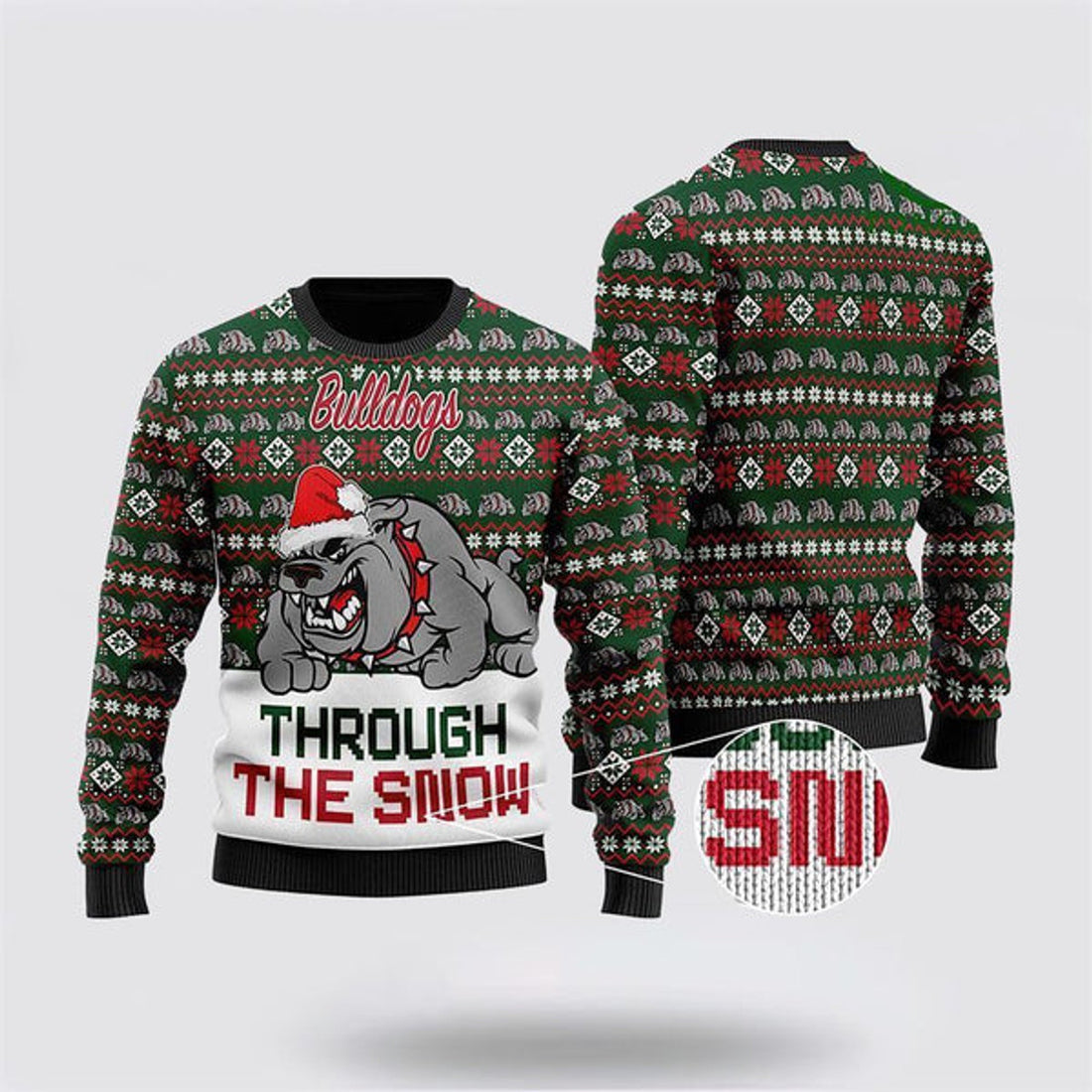 FUNSTUFFPRINT Bulldogs Through The Snow Ugly Christmas Sweater For Men And Women, Gift For Christmas, Best Winter Christmas Outfit Ugly  Sweater