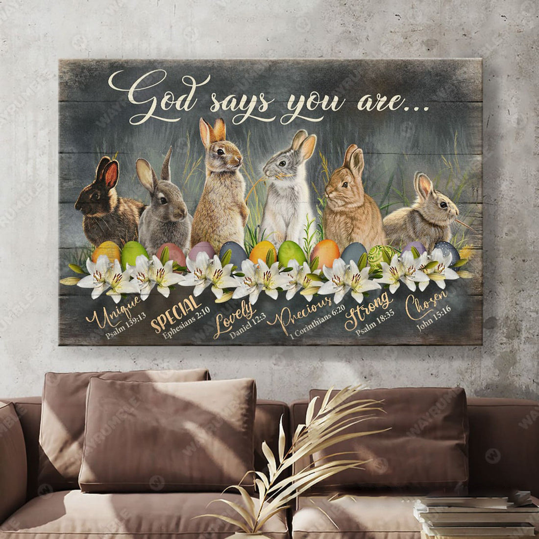 Bunny Lover, Rabbit Poster, God Says You Are Unique Special Lovely Precious Strong Chosen Poster and Canvas