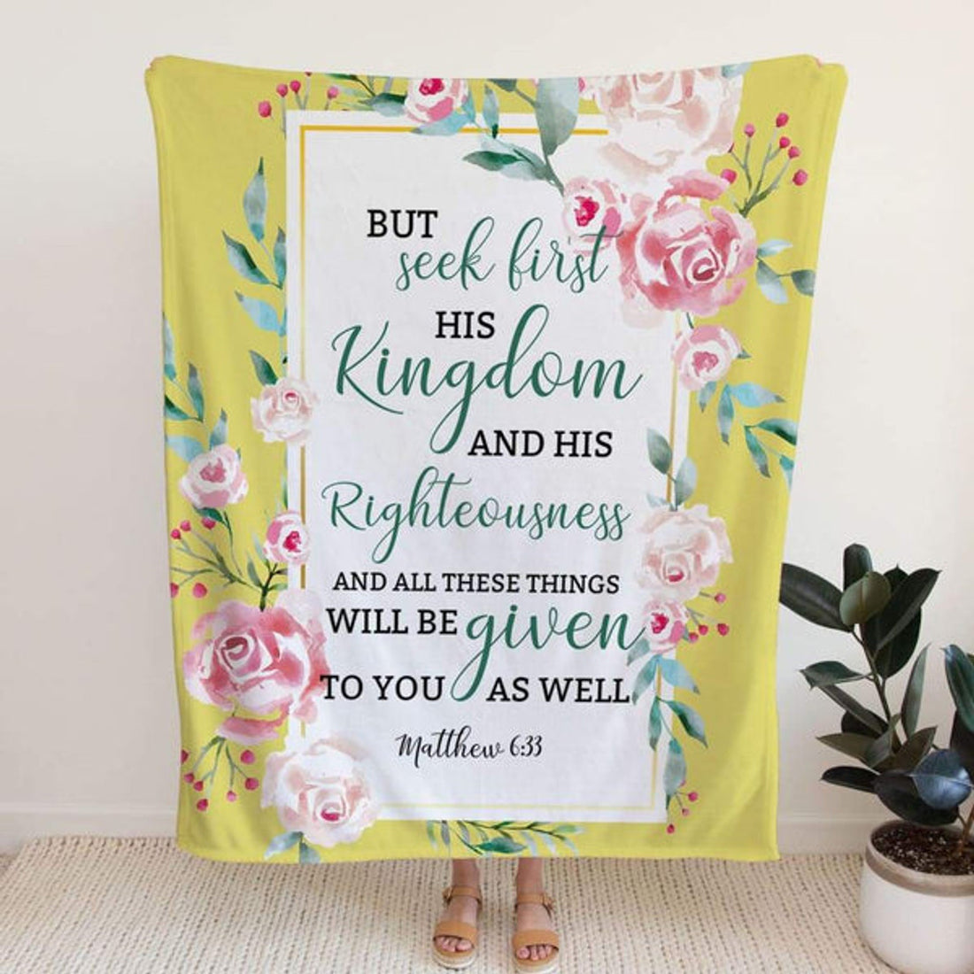 FUNSTUFFPRINT But Seek First His Kingdom Matthew 633 Fleece Blanket - Christian Blanket - Bible Verse Blanket