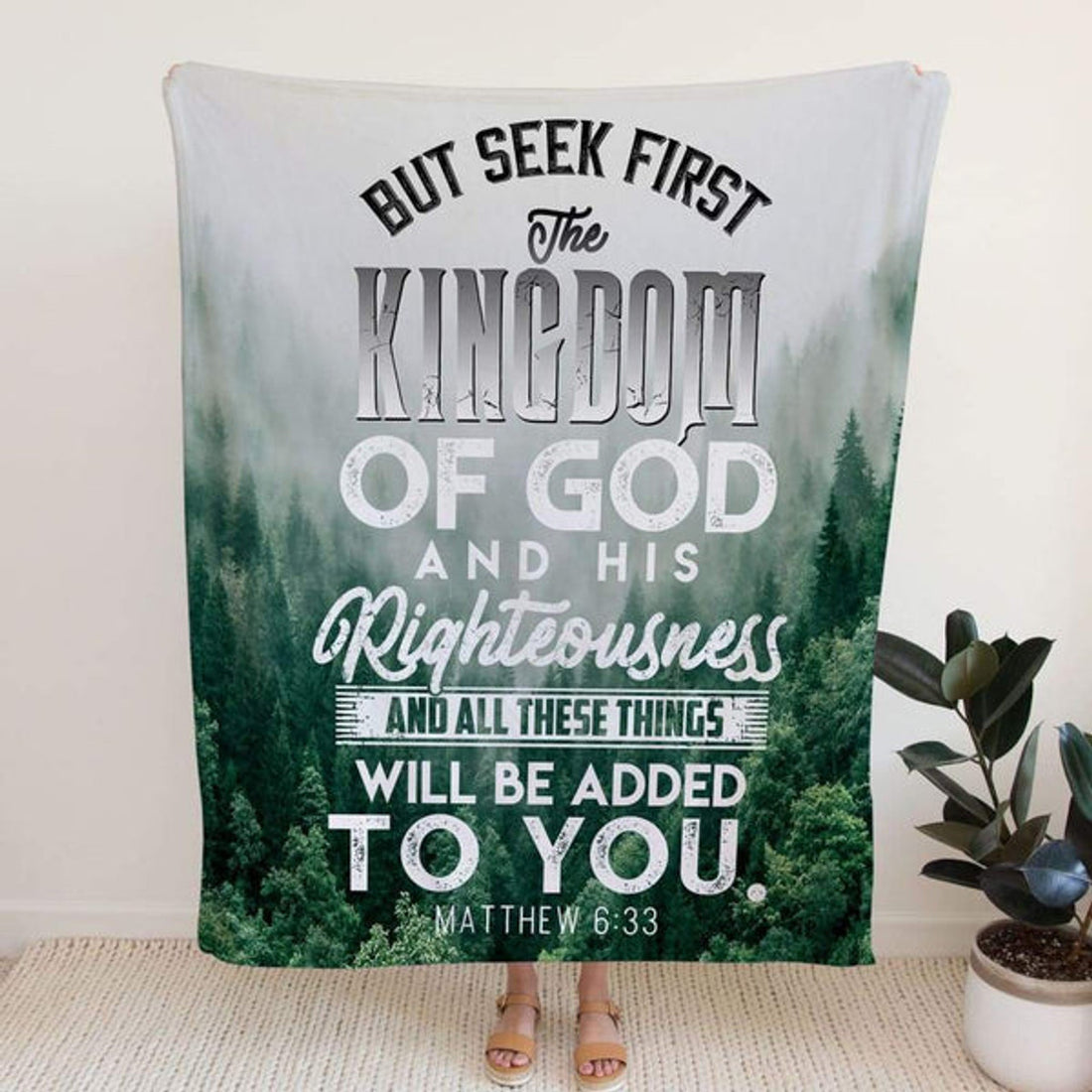 FUNSTUFFPRINT But Seek First The Kingdom Of God Matthew 633 Fleece Blanket - Christian Blanket - Bible Verse Blanket