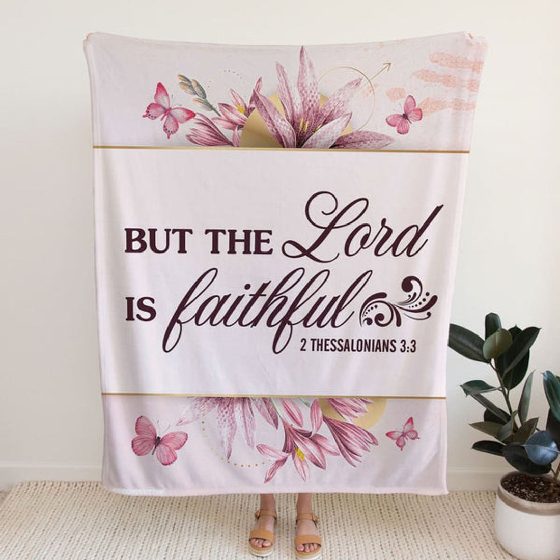 FUNSTUFFPRINT But The Lord Is Faithful 2 Thessalonians 33 Fleece Blanket - Christian Blanket - Bible Verse Blanket