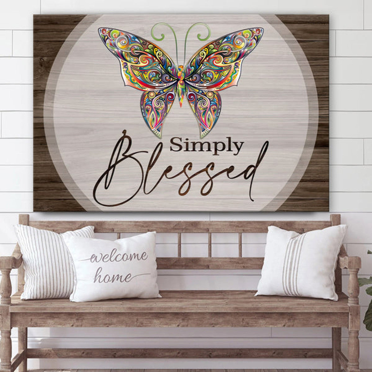 Butterflies Simply Blessed Wall Art Canvas Christian Decor - Art On Poster