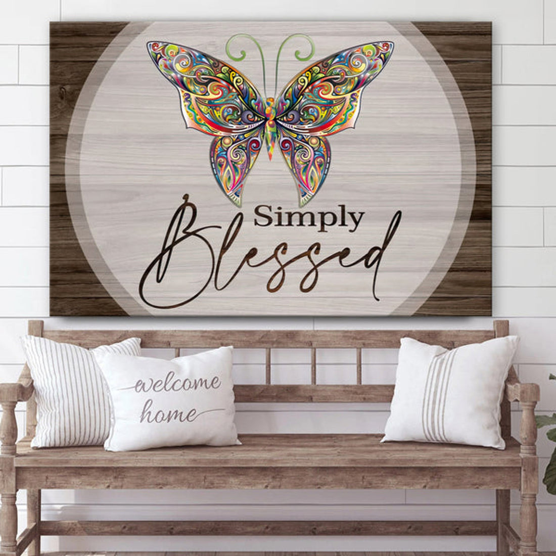 Butterflies Simply Blessed Wall Art Canvas Christian Decor - Art On Poster