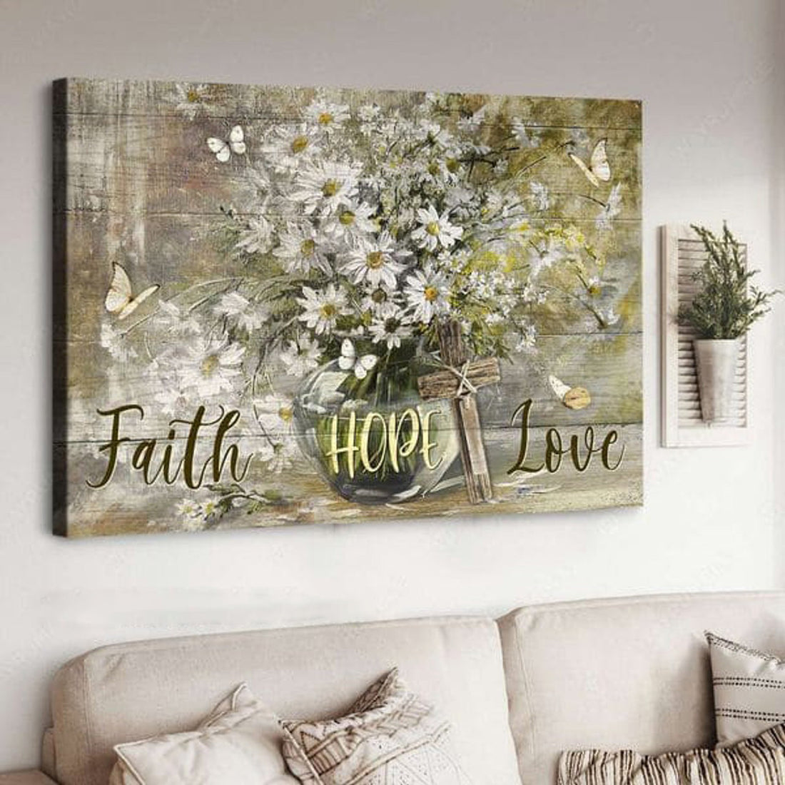 Butterfly Flower, Faith Hope Love, Poster Decor Poster and Canvas