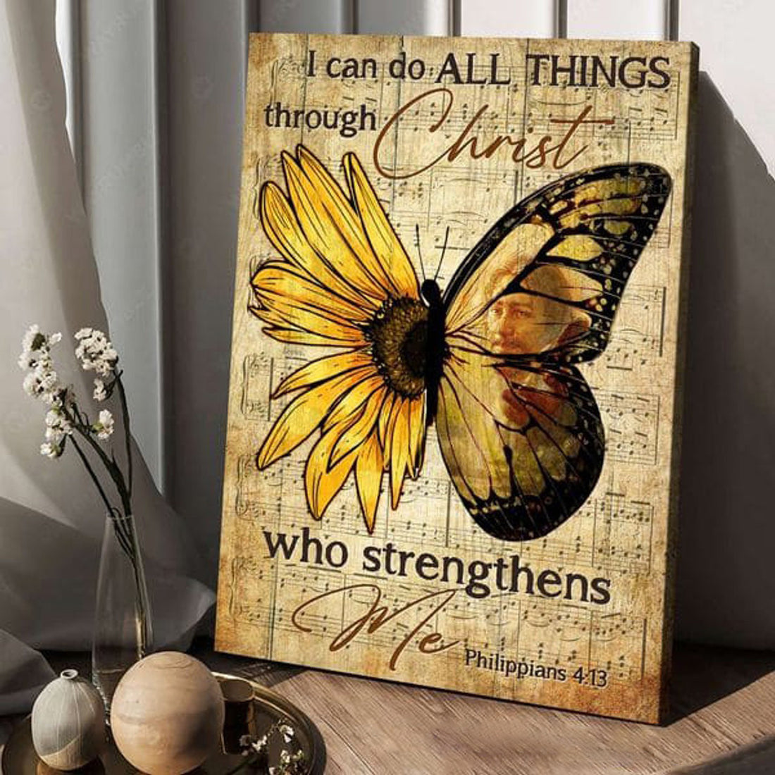 Butterfly Flower, I Can Do All Things Through Christ Who Strengthens Me, God Poster Poster and Canvas