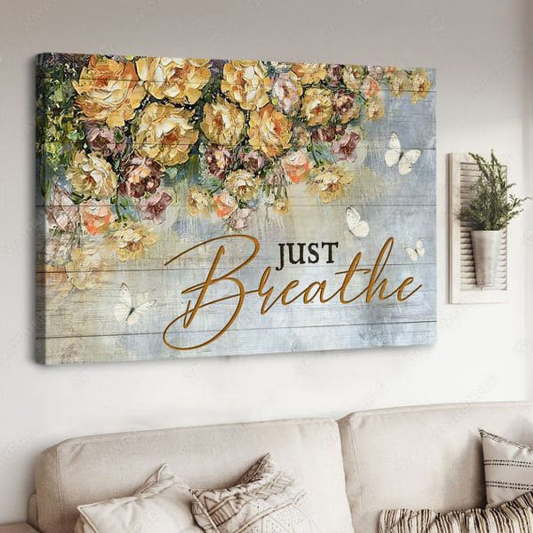 Butterfly Flower, Just Breathe, Poster Decor, Wall Poster Poster and Canvas