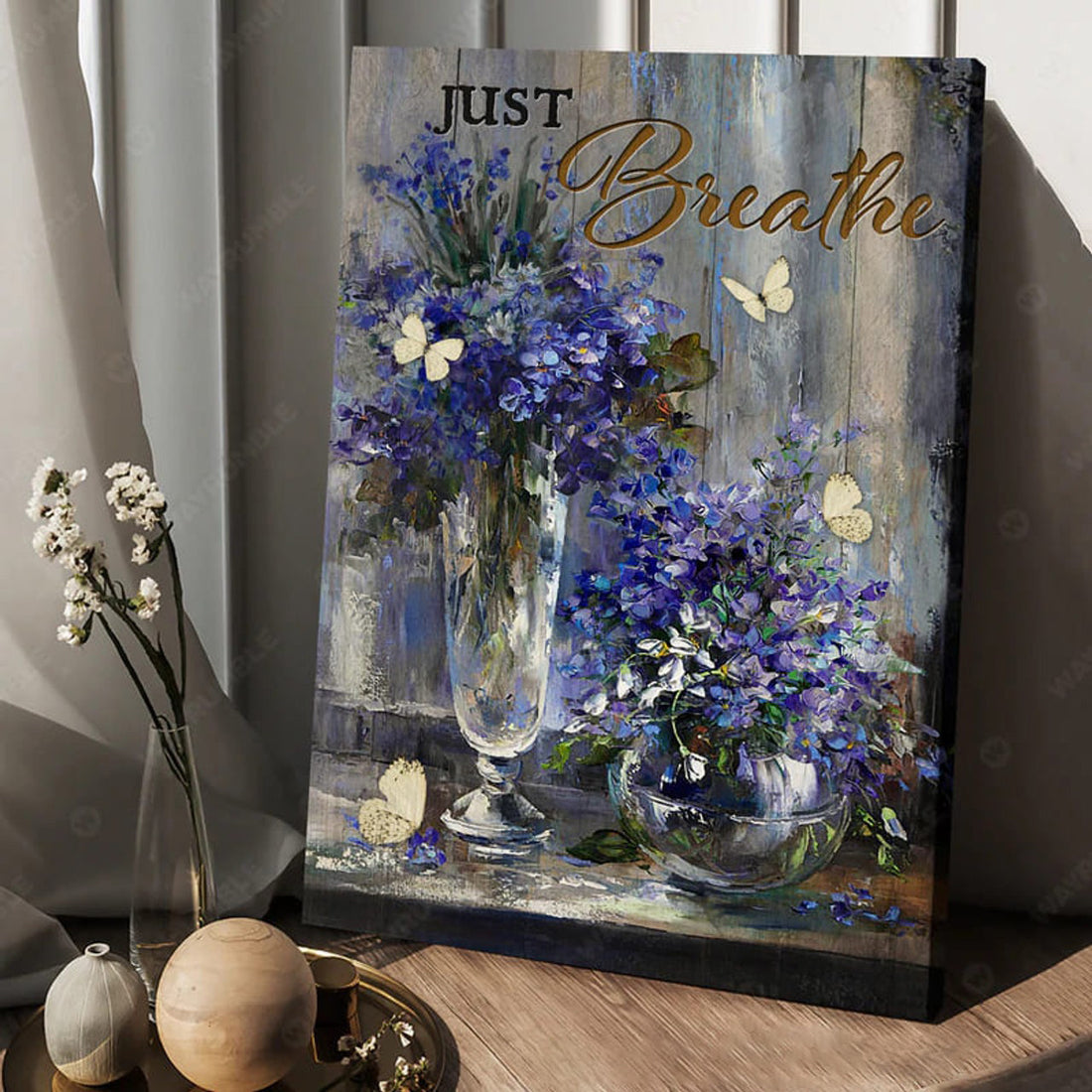 Butterfly Flower, Just Breathe, Wall Decor Poster and Canvas