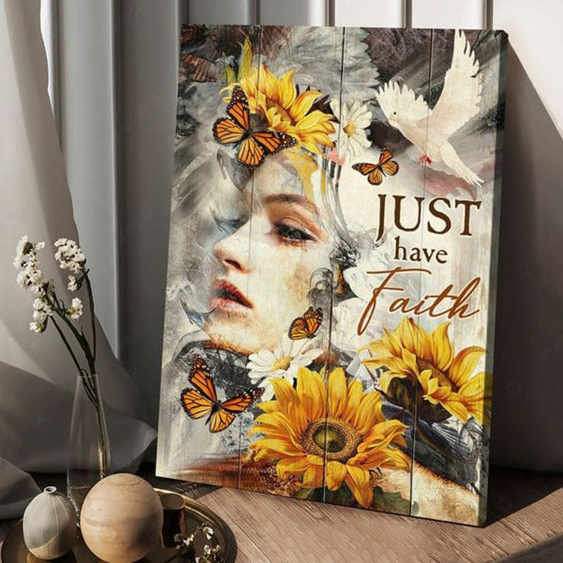 Butterfly Flower, Just Have Faith, Dove Poster, Wall Decor Poster and Canvas