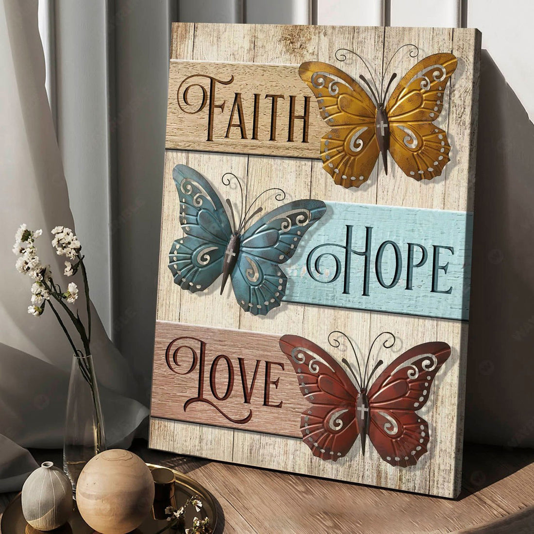 Butterfly Poster, Faith Hope Love, Poster Decor Poster and Canvas
