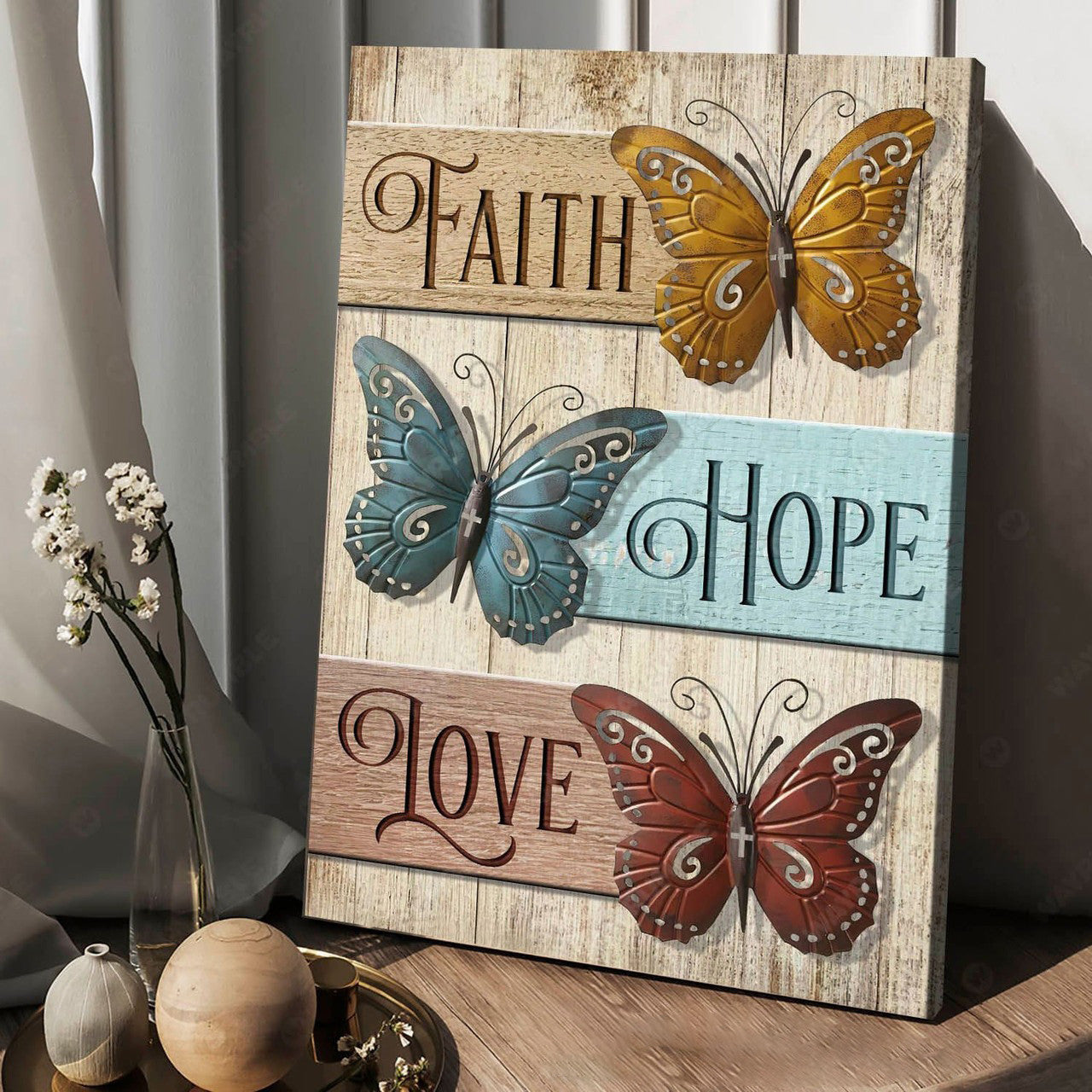 Butterfly Poster, Faith Hope Love, Poster Decor Poster and Canvas