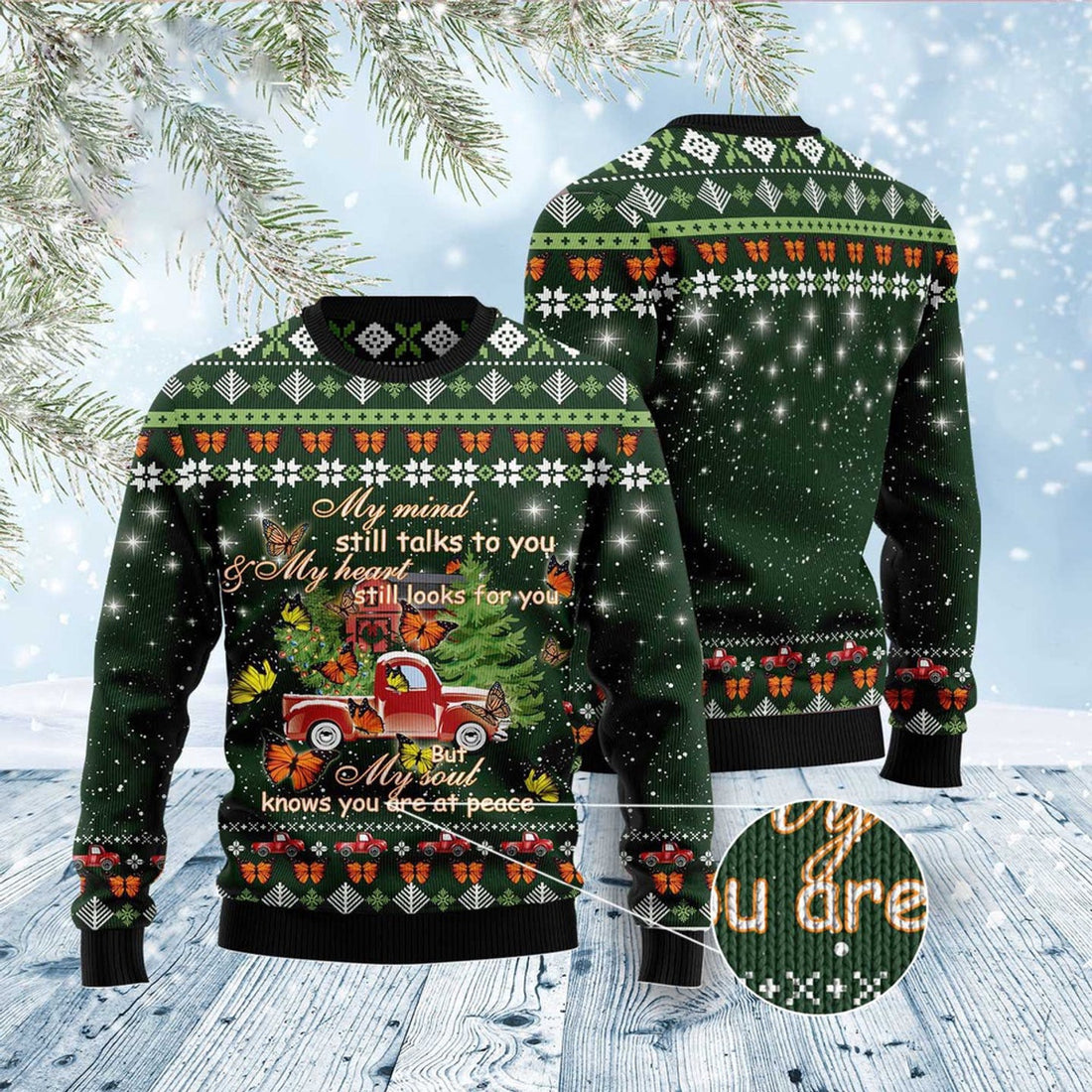 FUNSTUFFPRINT Butterfly Christmas Season My Mind Ugly Christmas Sweater, Christmas Sweater, Ugly Sweater, Funny Xmas Sweaters Ugly Sweater