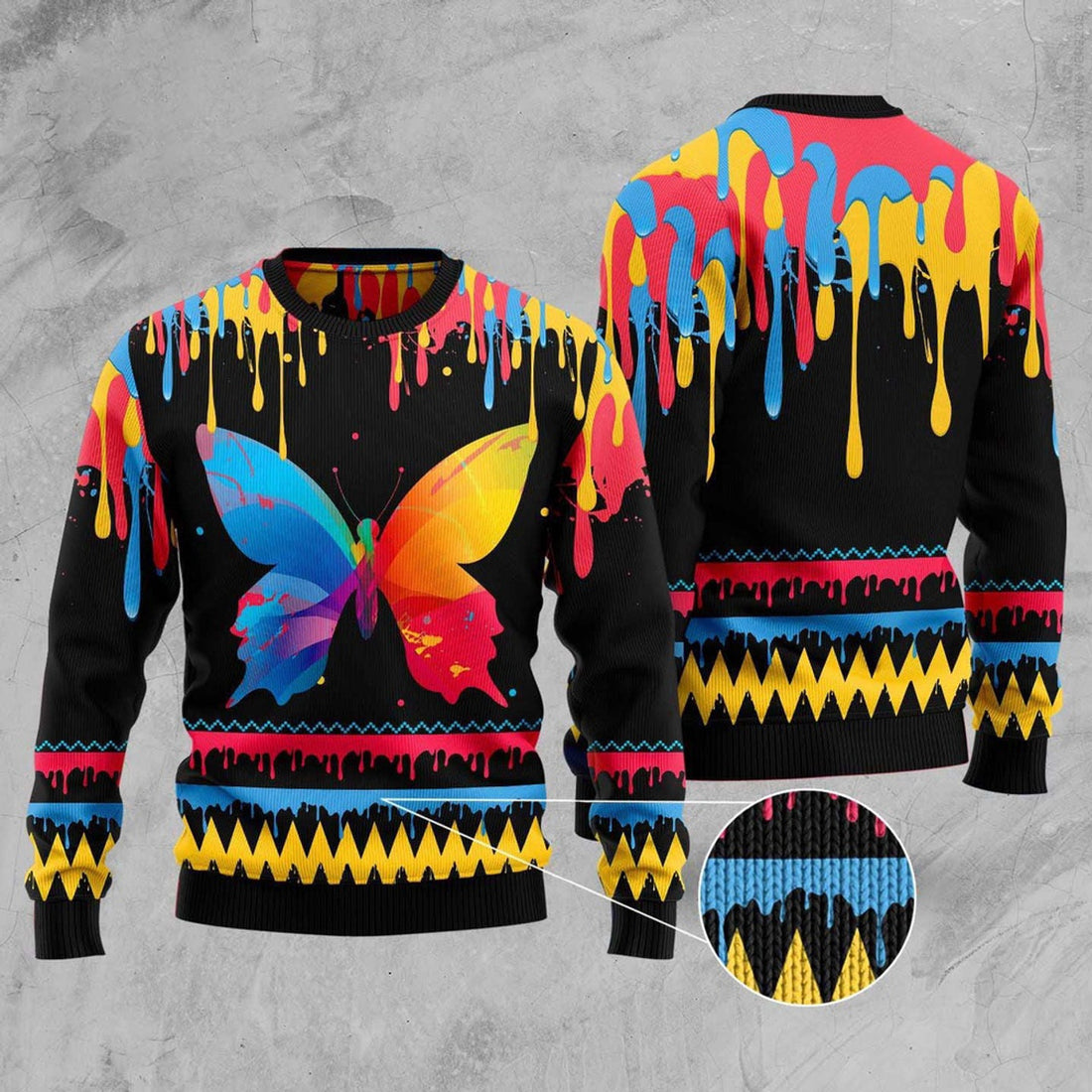 FUNSTUFFPRINT Butterfly Colorful Beauty Ugly Christmas Sweater, Christmas Sweater, Ugly Sweater, Funny Xmas Sweaters Ugly Sweater