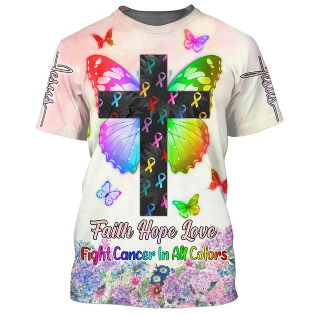 FUNSTUFFPRINT Butterfly Cross Faith Hope Love Fight Cancer In All Colors 3d Shirts - Christian T-Shirts For Men And Women
 3D T-shirt