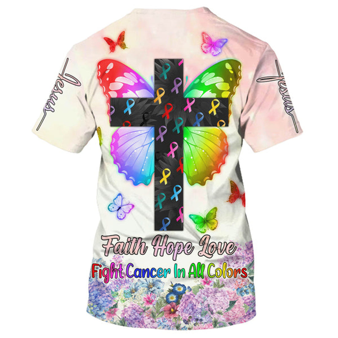 FUNSTUFFPRINT Butterfly Cross Faith Hope Love Fight Cancer In All Colors 3d Shirts - Christian T-Shirts For Men And Women
 3D T-shirt