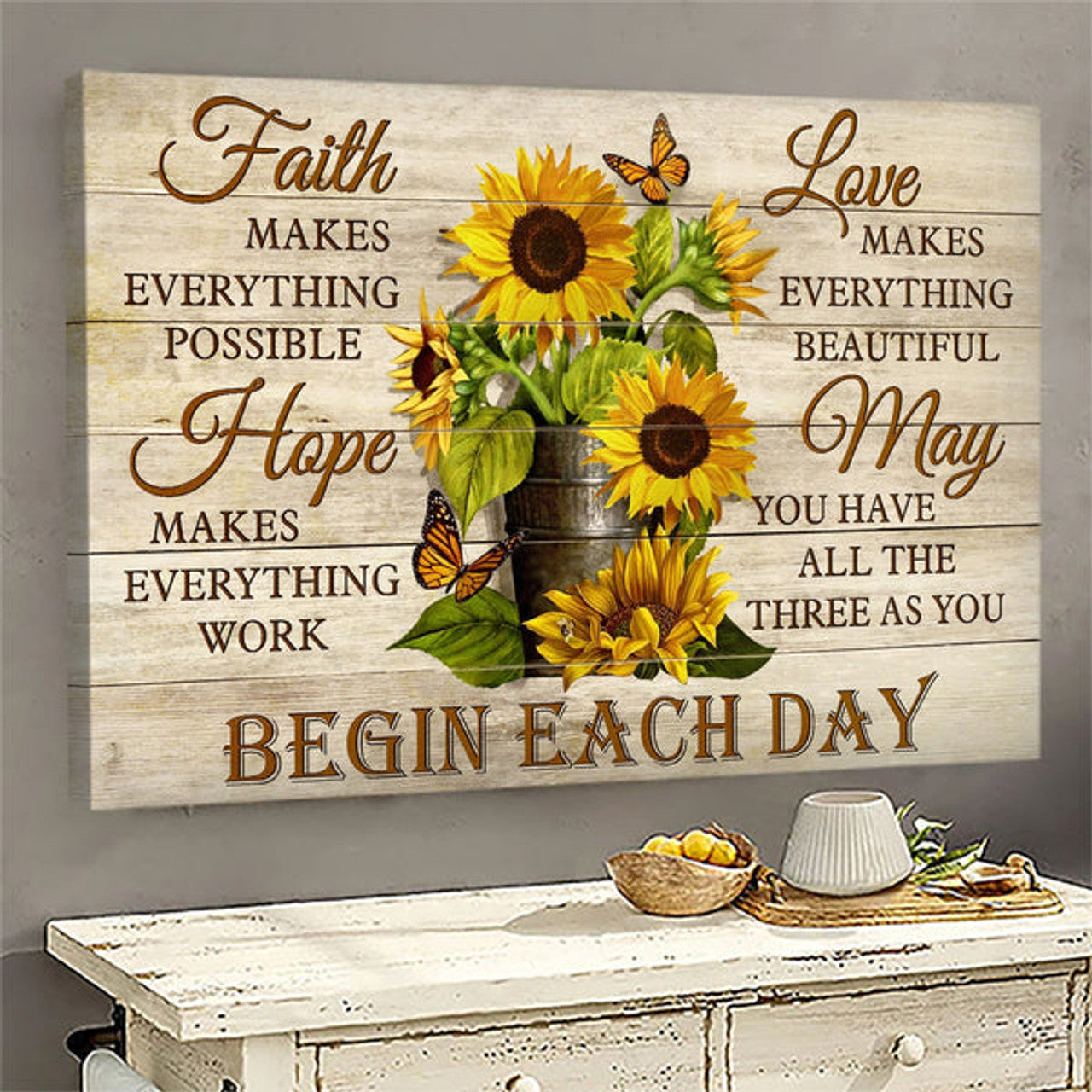 Butterfly Faith Hope Love May You Have All The Three As You Begin Each Day Canvas Wall Art - Christian Poster - Religious Wall Decor