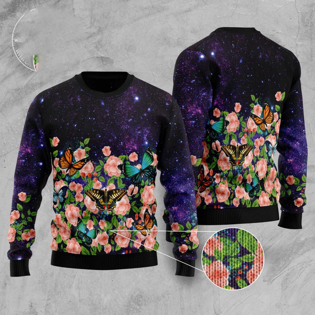 FUNSTUFFPRINT Butterfly Flowers Ugly Christmas Sweater, Christmas Sweater, Ugly Sweater, Funny Xmas Sweaters Ugly Sweater