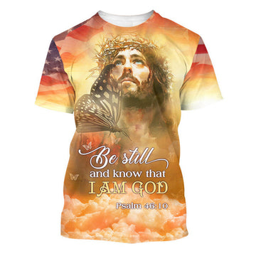 FUNSTUFFPRINT Butterfly Jesus Be Still And Know That I Am God Christian 3D T-shirt