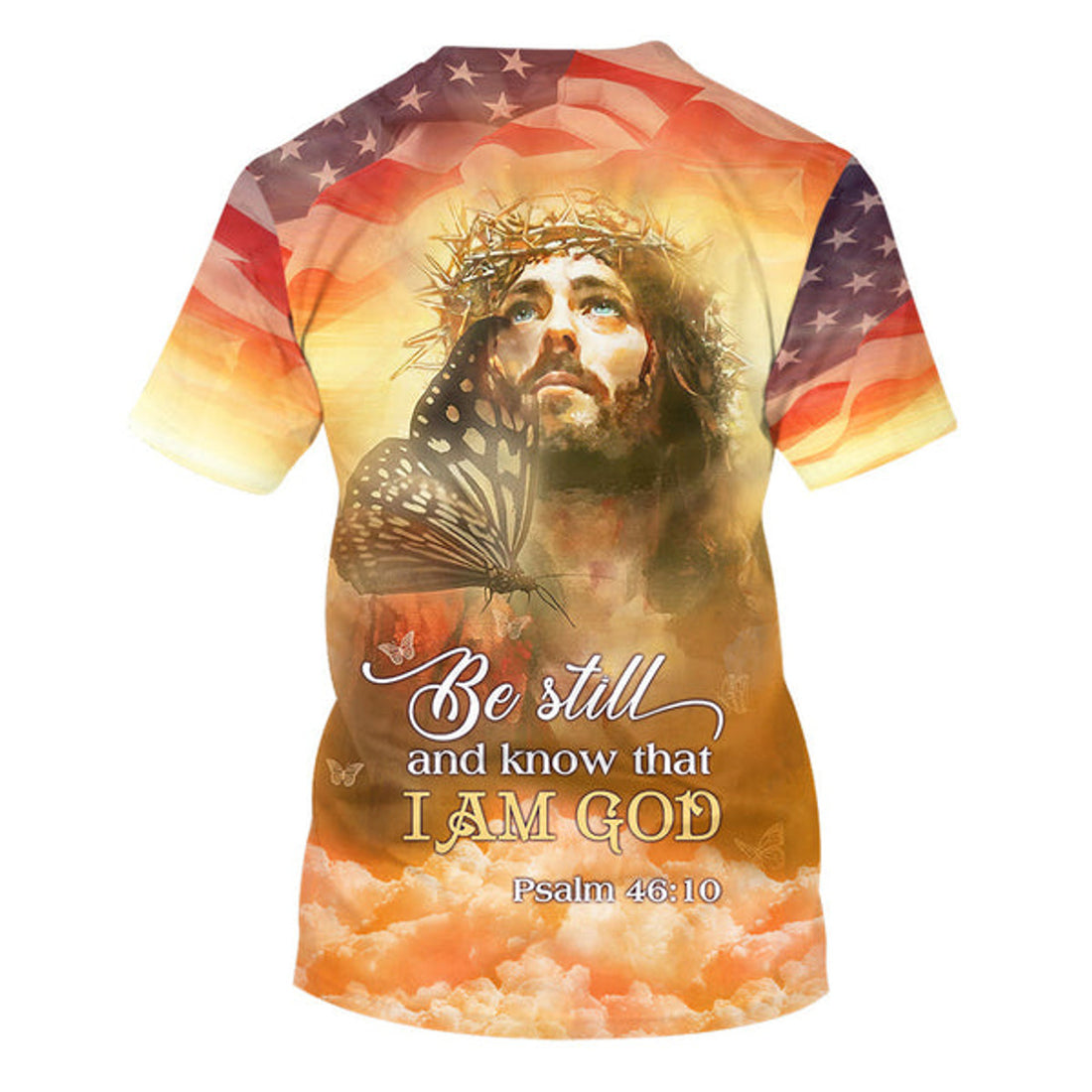 FUNSTUFFPRINT Butterfly Jesus Be Still And Know That I Am God Christian 3D T-shirt