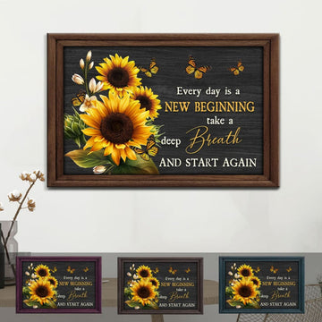 Butterfly Sunflower Every Day Is A New Beginning Wall Art Canvas - Religious Wall Decor