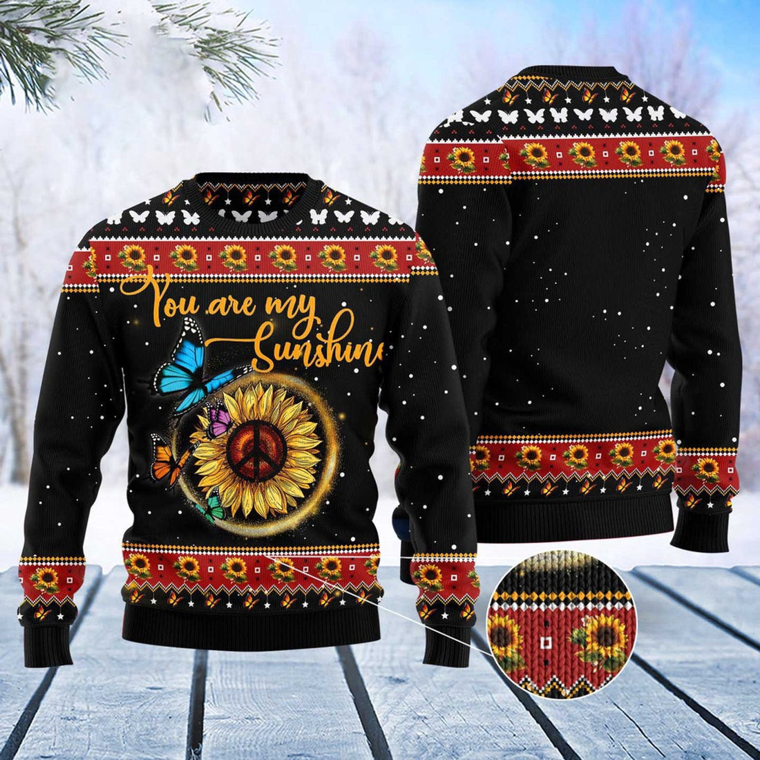 FUNSTUFFPRINT Butterfly Sunshine Ugly Christmas Sweater, Christmas Sweater, Ugly Sweater, Funny Xmas Sweaters Ugly Sweater