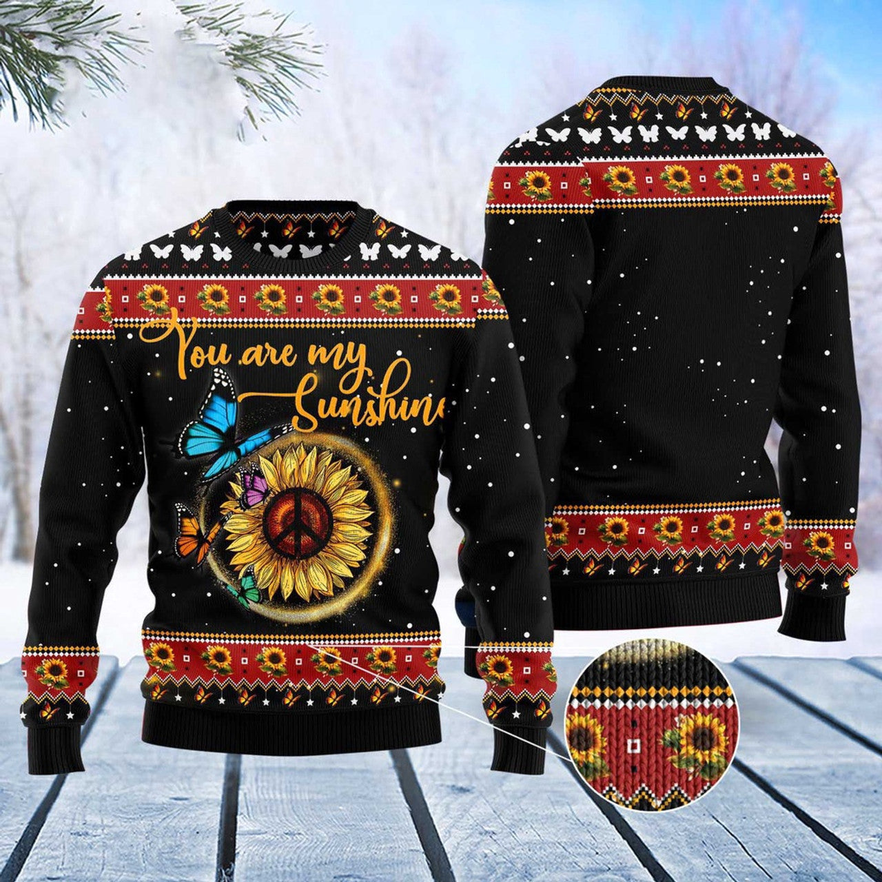 FUNSTUFFPRINT Butterfly Sunshine Ugly Christmas Sweater, Christmas Sweater, Ugly Sweater, Funny Xmas Sweaters Ugly Sweater